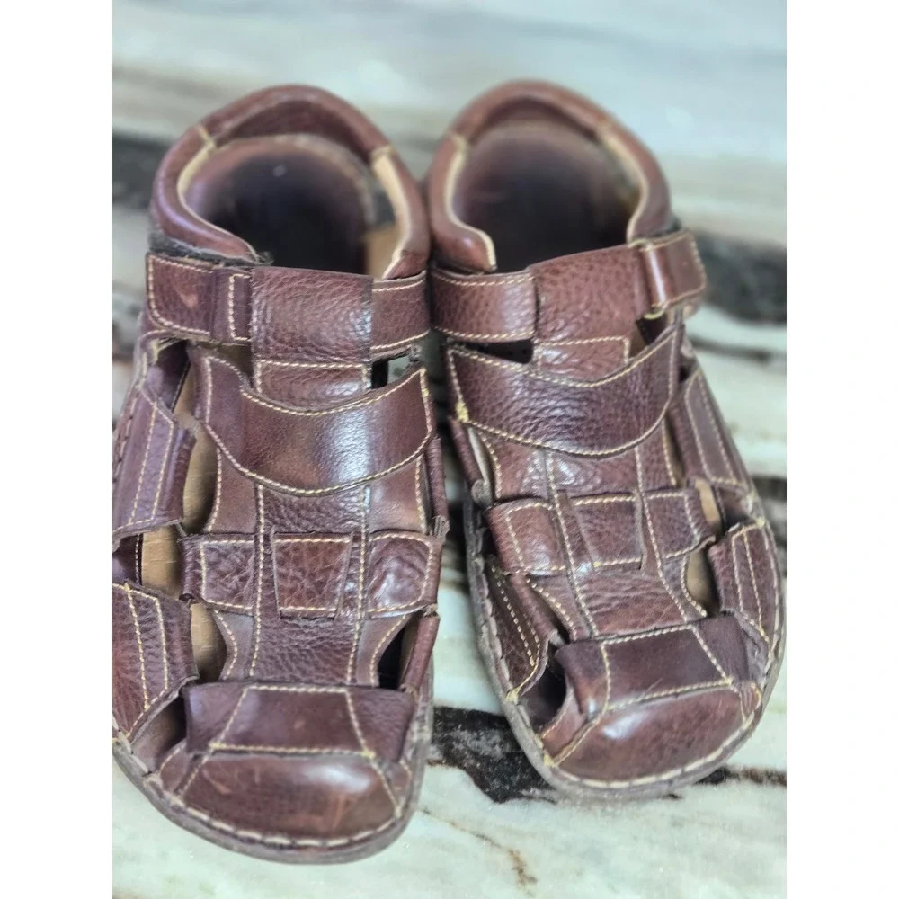 Brown Leather Fisherman Sandals Caged Closed Toe‎ Mens Size 10 44 M6504